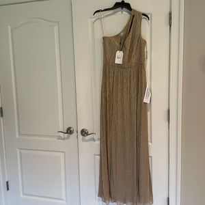Dress the Population Kienna Cutout Shimmer Dress Pale Gold Size M NWT